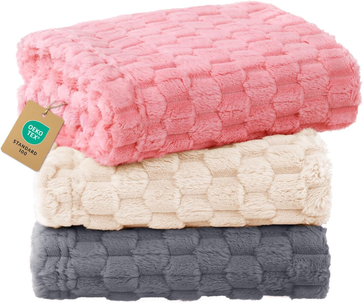 Luciphia 300GSM Fleece Dog Blanket Washable Soft Pcs3-Grey/White/Pink, S
