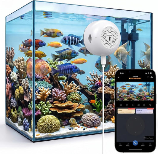 Noonkey 2K 3MP Indoor Pet Camera, 2.4G&5G Wifi Smart Monitoring Camera, Color Night Vision, 24/7 Continuous Recording, Alexa Compatible for Aquarium, Reptile, Bird Feeder & Home Security