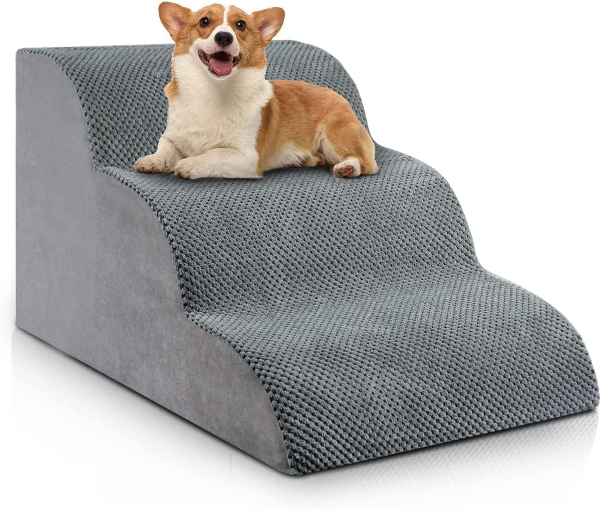Chic Threads 3-Step Dog Stairs for Small Dogs, Dog Ramp for Bed 15.7" H