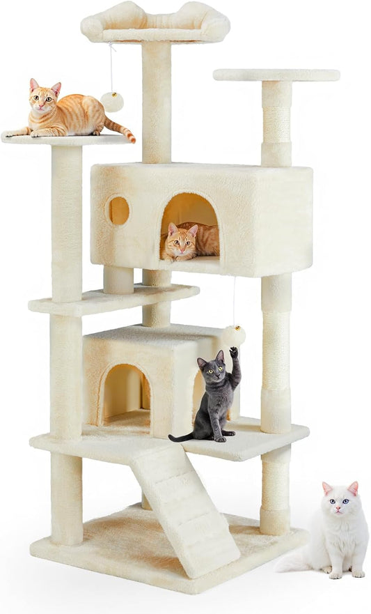 54 Inch Cat Tree Tower with Natural Sisal Scratching Post