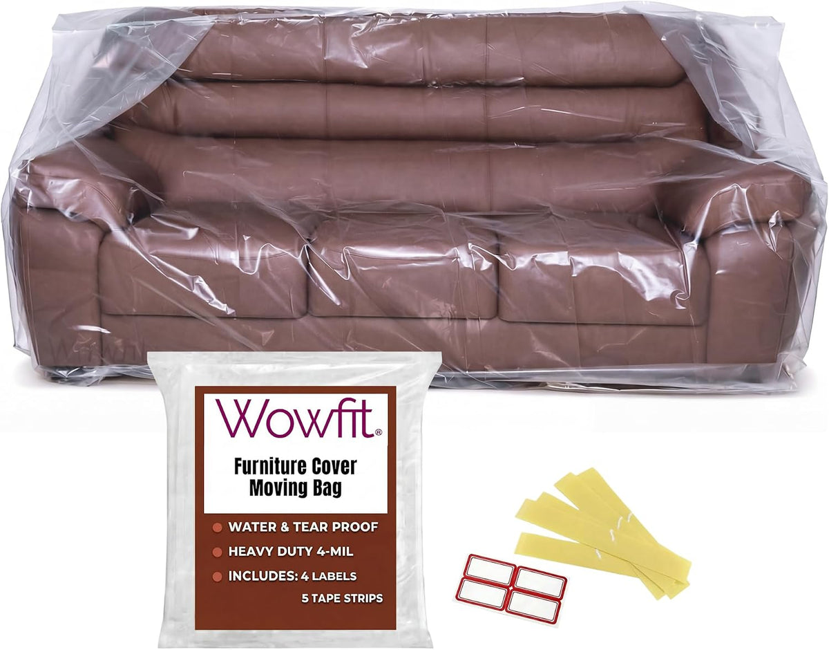 Wowfit 4Mil Couch Cover for Moving, Clear Sofa Storage Bag, 92Wx42Dx62/41H