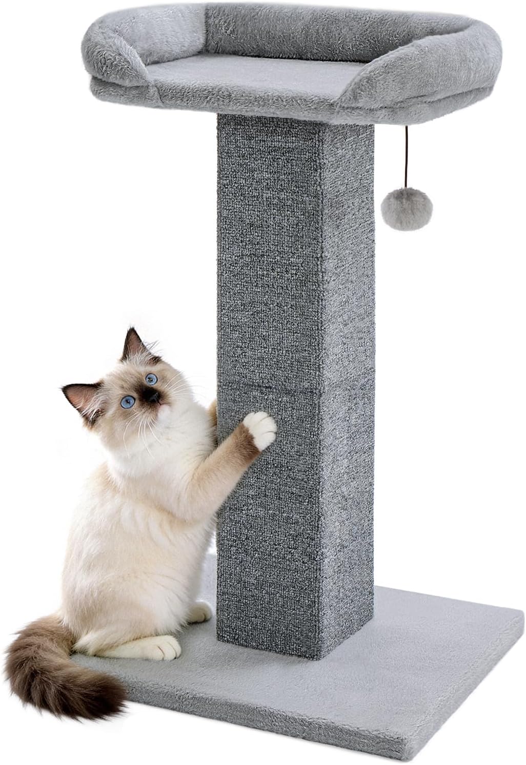 Made4Pets 32" Carpet Cat Scratching Post with Bed for Indoor Cats, Grey