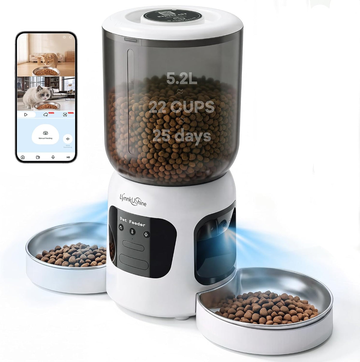 Automatic Cat Feeder with Dual Camera, 2MP with Night Vision
