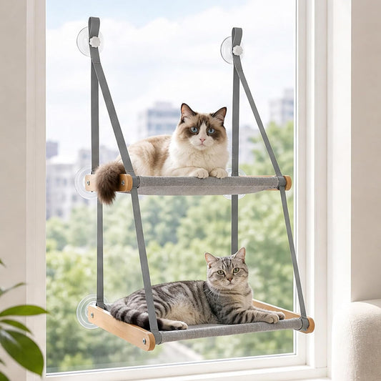 PEQULTI Cat Window Perch, 2 Tier Cat Window Hammock with 6 Suction Cups