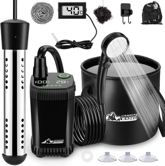 2026 Upgraded Portable Shower for Camping with Heater, Rechargeable Camping Shower with Intelligent LED Display, 5 Gal Foldable Bucket, 4 Spray Modes, Portable Shower for Travel, Pet Bath, Car Washing