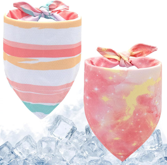 2 Pack Dog Cooling Bandana Adjustable Summer Scarf, Pink