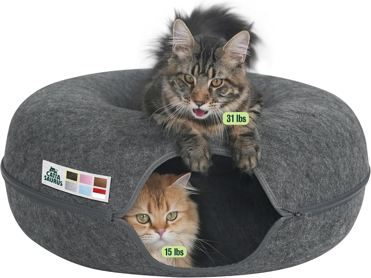 MEOWFIA Cat Cave - Merino Wool Bed for Indoor Cats (Light Gray, Medium)
