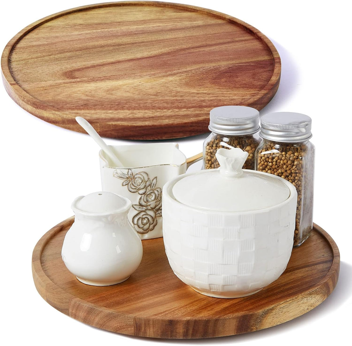[ 2 Pack ] 10-Inch Acacia Wood Lazy Susan Organizers, ACIAZAAZ Lazy Susan Turntable for Cabinet, Kitchen Turntable Storage for Table, Countertop, Pantry