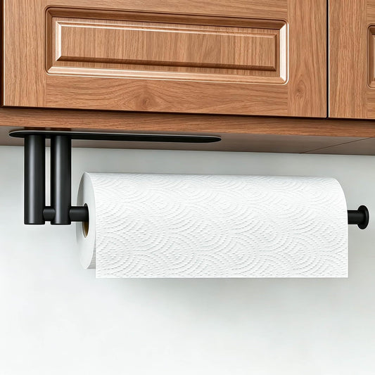 STWWO Paper Towel Holder under Cabinet, Adhesive or Wall Mounted, Black