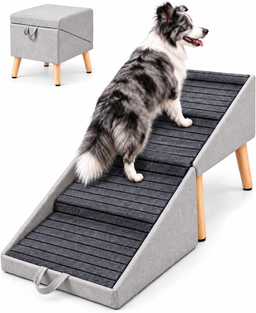 Dog Ramp for Small & Large Dogs, Pet Stairs for Bed & Couch, 2-In-1, 19" H