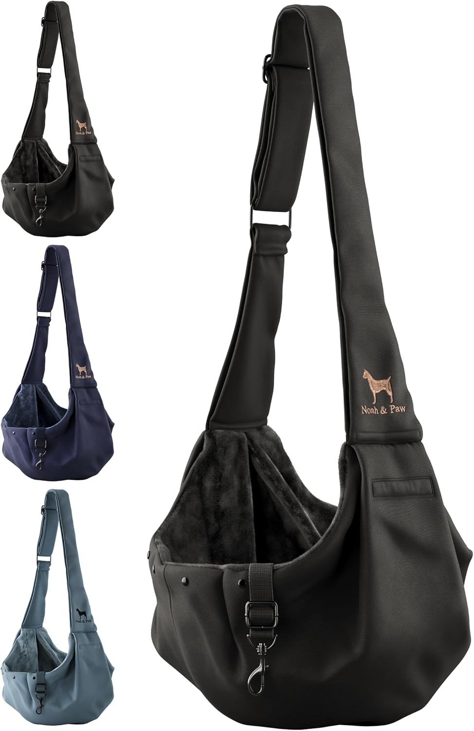 Noah & Paw Dog Sling Carrier for Small Dogs 5-18Lb, Dog Sling for Small Dogs and Cats, Dog Carrier with Adjustable Padded Strap, Premium Twill, Lined with Fur, Double Safety Feature, Machine Washable