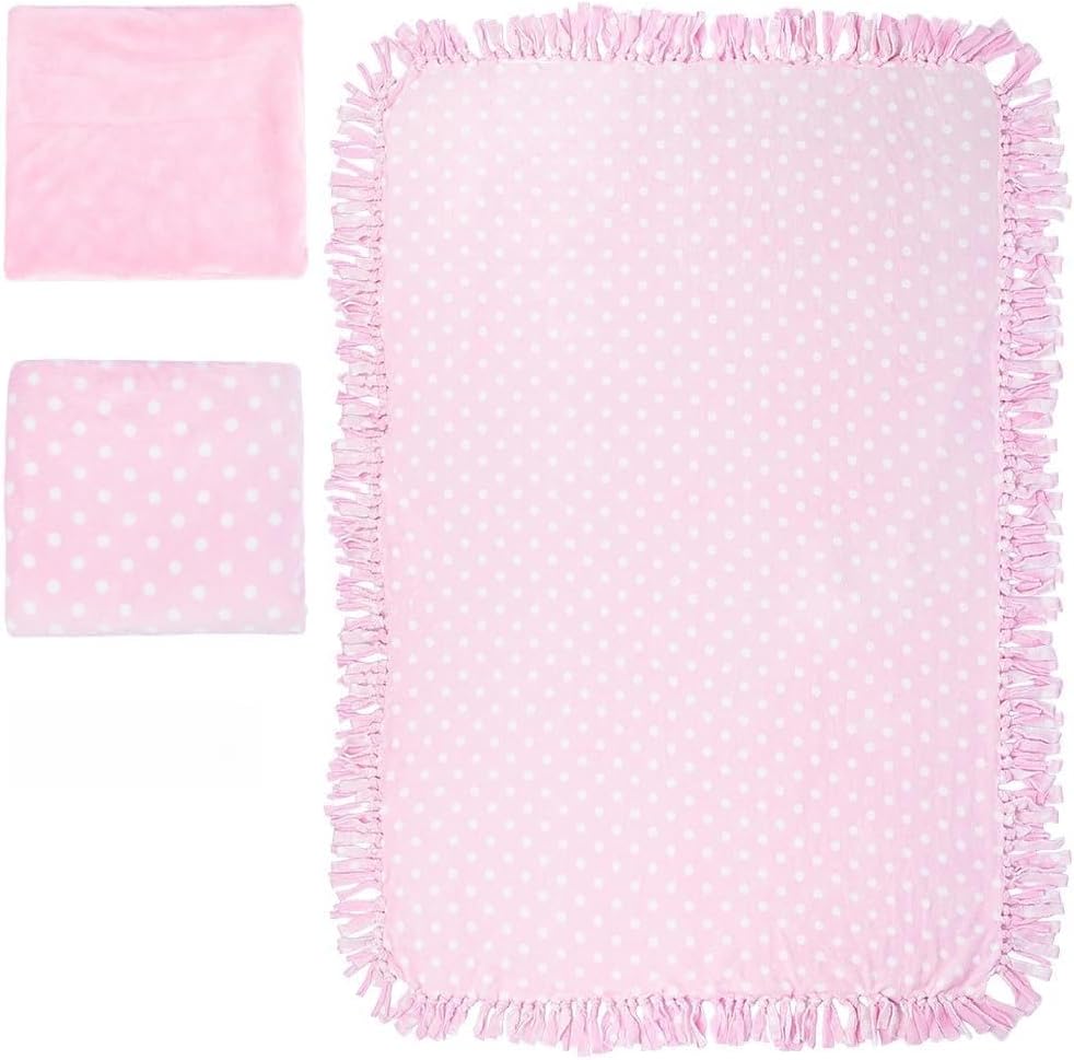 INFUNLY 3PCS DIY Tie Blankets Fleece Kit with Ruler Template Pink Polka Dot
