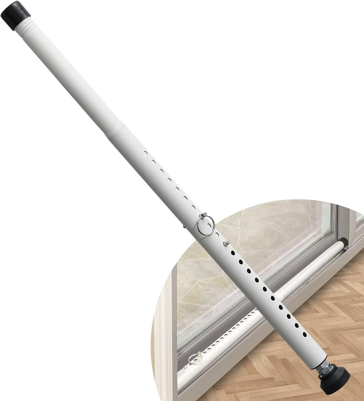 DIIG Sliding Door Security Bar, 17.7-50.5Inch Heavy Duty Adjustable Sliding Patio Door Lock Bar with Rubber Tips,Diameter 1Inch Window Security Bar for Home Apartment Travel Children Women (White)