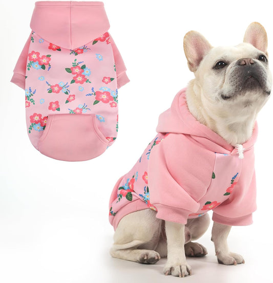 KOOLTAIL Dog Hoodies, Soft Dog Sweater, Spring Dogs Coats, Warm Fleece Pet Clothes Hooded Sweatshirt with Pocket for Small Medium Large Dogs Cats Boys Girls, Holiday Flower Purple L