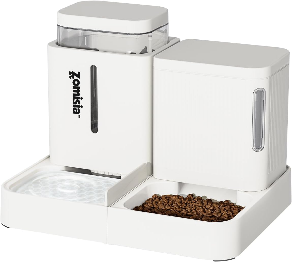 ZOMISIA Gravity Cat Food and Water Dispenser, 2 in 1 Automatic Catfeeder