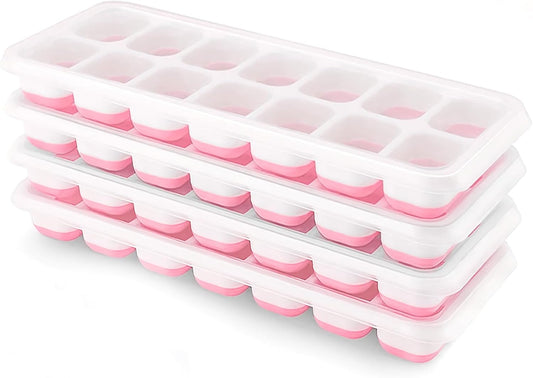 Ice Cube Trays 4 Pack, Airabc Silicone with Removable Lid, Easy-Release Flexible 14-Cube Trays, LFGB Certified and BPA Free, Stackable Covers for Cocktail, Freezer
