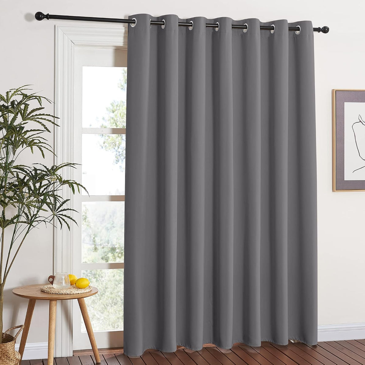 NICETOWN Grey Blackout Patio Sliding Door Curtains 84 Inch Length, Grommet Room Divider Thermal Insulated Curtain Drapes for French Door/Living Room (Gray, W100 X L84, 1 Panel)