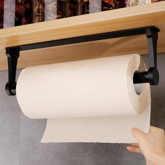 MONEER Paper Towel Holder under Cabinet, Paper Towel Holder, Aluminum Alloy Kitchen Towel Holders, Self Adhesive Kitchen Roll Holder for Kitchen, Bathroom, Living Room (Black)