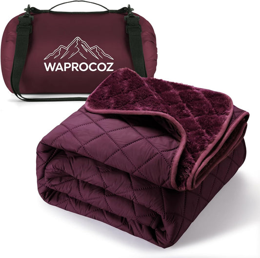 Waterproof Camping Blanket - Cozy Coral Fleece Lining, Triple Layers Warm Comfy Foldable for Camping Stadium, Beach, Picnic, Grass, Concerts, Car, Dog, 51''X 70'' Black