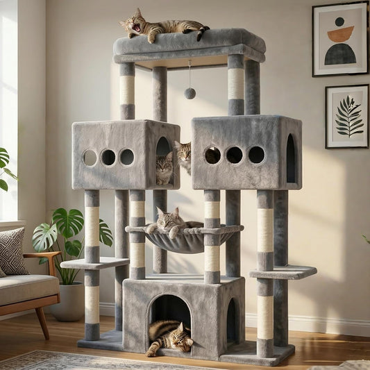 Hey-Brother Cat Tree Tower with Sturdy Wide Base, Large Platforms, MPJ083G