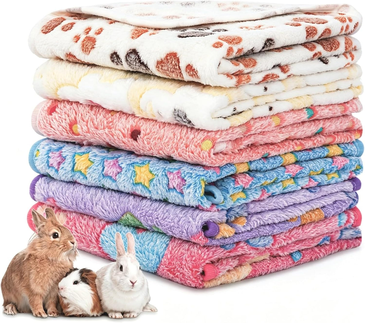 6 Pack Guinea Pigs Fleece Blankets, Soft Plush Mats for Rabbits Hamsters, Washable Small Pet Cage Bedding, Cozy Burrow & Snuggle Cover for Puppies Kittens Travel (26 X 14 Inch, Dark Color)