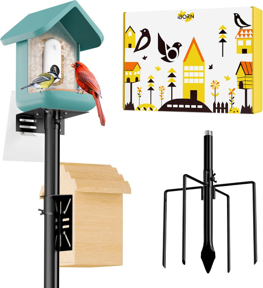 Iborn Camera Bird Feeder Pole 3In1 Compatible Bird Feeder Poles for Outdoors Heavy Duty,59Inch Adjustable Height Bird House Pole Mount Kit Bracket Universal for Smart Feeder/Birdhouse