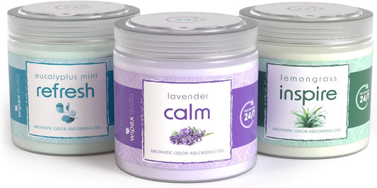 Wipex Odor Eliminator Gel Jar Variety Pack, 3Pk - Odor Eliminator for Home, Odor Absorber with Inspire Lemongrass, Refresh Eucalyptus and Mint, Calm Lavender Scents, 3Pk