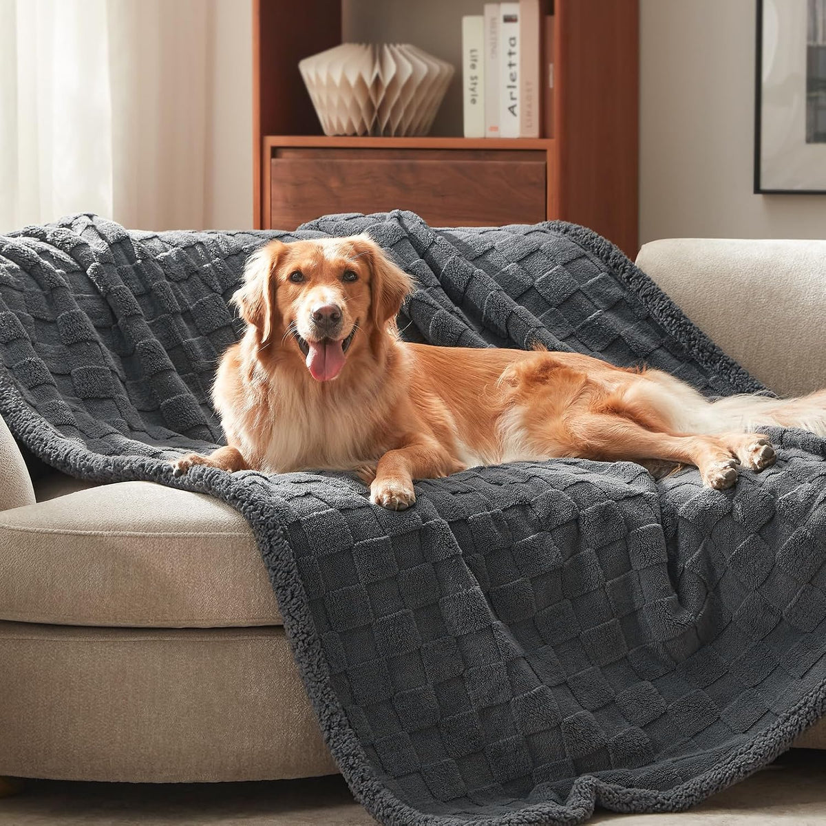GASUR Waterproof Dog Blankets for Large Dogs, Dog Blanket for Couch Bed, Fleece Pet Blanket for Furniture Sofa Protector, Soft Pet Throw Blankets for Crate Car Outdoor, Washable, 50"X60",Grey