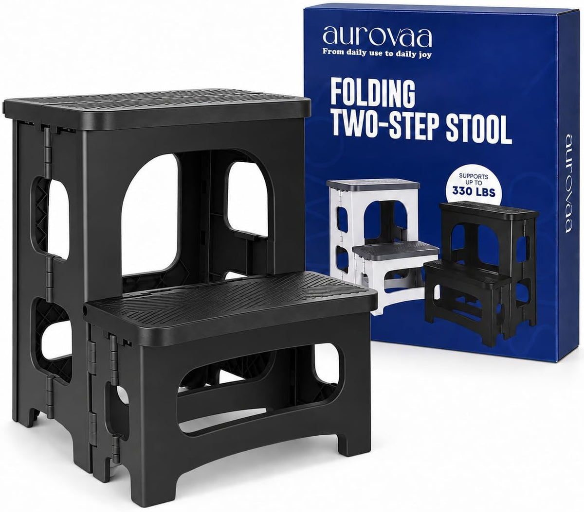 Folding 2-Step Stool for Adults Kids, Non-Slip Collapsible Portable Stool