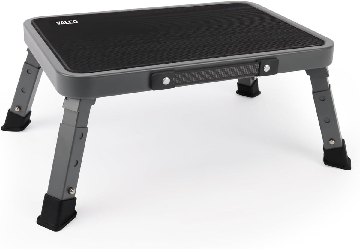 Valeo Folding Step Stool, Adjustable Step Stool with Non-Slip Platform, 330 Lbs Capacity, Step Ladder for Adults in Kitchen, Bathroom, RV, Camping, Office, Black