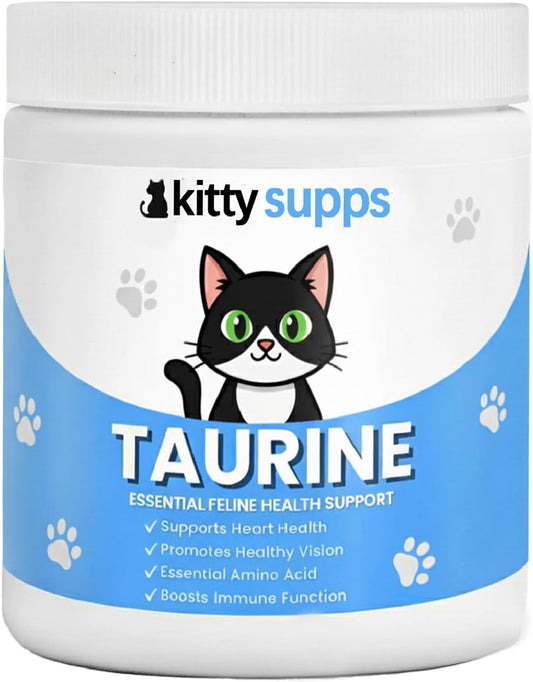 Kittysupps Taurine for Cats, Kittysupps Taurine Supplement - 99.9% Pure Taurine Supports Vitality & Coat Health, Easy to Mix in Food, with Dosing Spoon, 200G