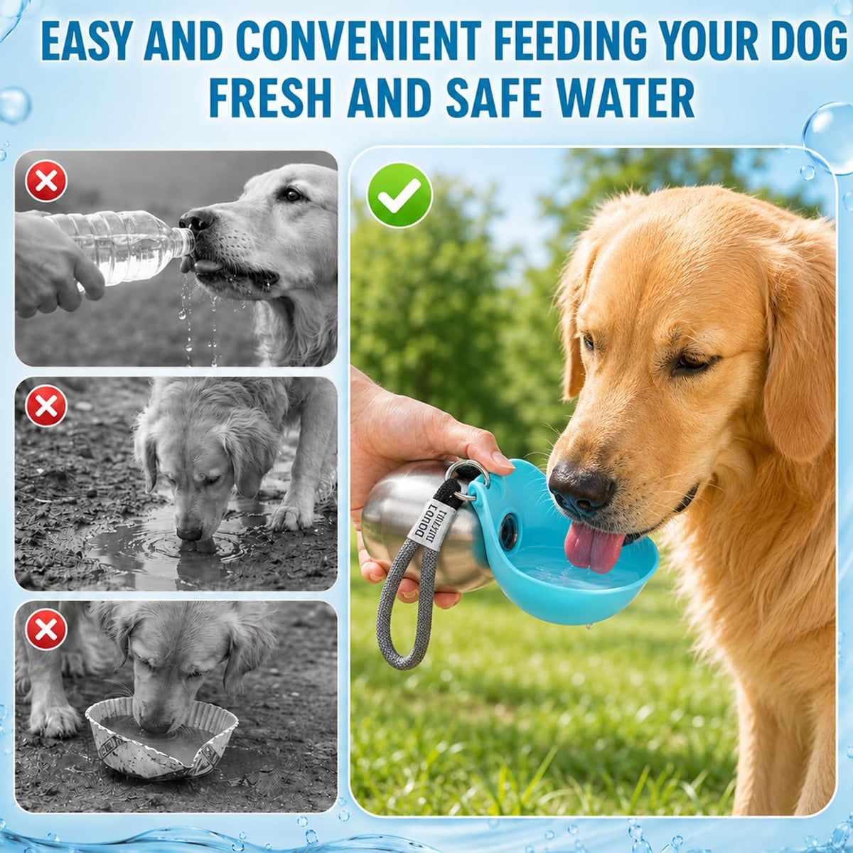 2 in 1 Portable Dog Water Bottle for Dogs,10Oz Stainless Steel Portable Dog Water Bottle with Foldable Silicone Bowl, Leak-Proof 2 in 1 Portable Tumbler for Small Dog & Puppy Walking Hiking Outdoor