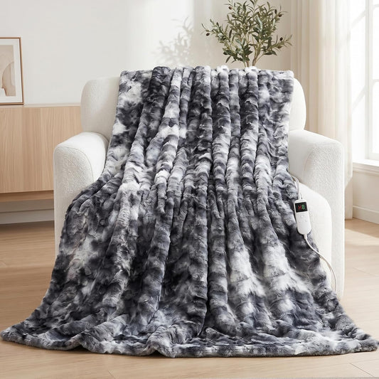 Electric Heated Blanket Throw Size 50"X60", Soft Sherpa Faux Fur Heating Blanket with 10 Adjustable Heat Settings, Fast Heating, 1-8 Hour Timer Auto Shut off & Overheat Protection & Machine Washable
