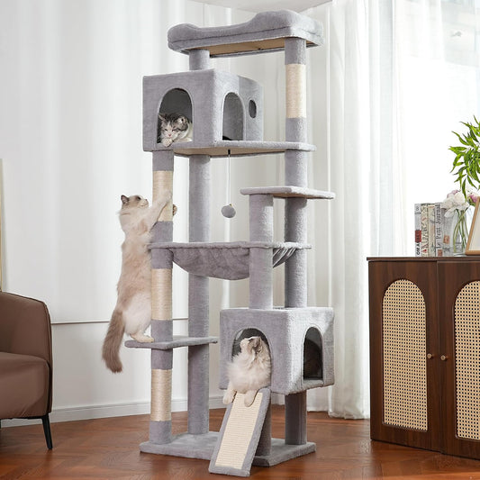 70" Cat Tree with Hammock and Bed 23X12”For Large Cats-Gray