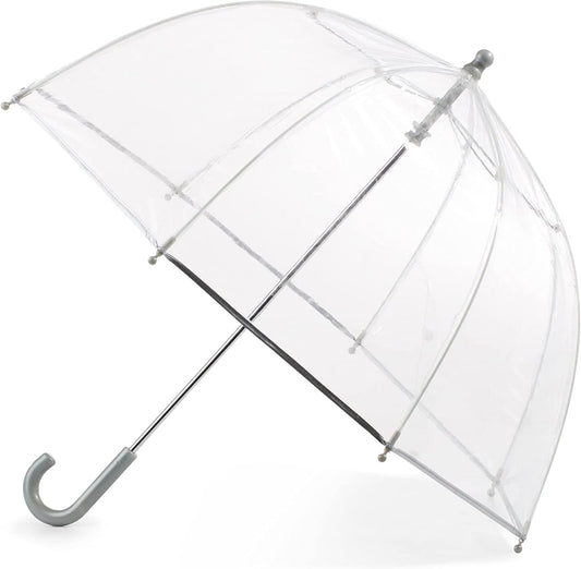 The Weather Station Kids Clear Dome Bubble Rain Umbrella, Kids, Transperant, Fiberglass Frame, Windproof, Lightweight, Stick, Wind and Rain Protection