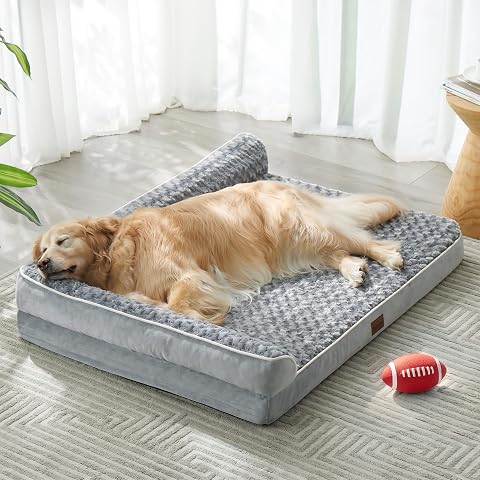 Rainmr Memory Foam Orthopedic Dog Bed, Washable Dog Couch with Removable Waterproof Cover and Nonskid Bottom for Pet Sofa, 35X23 Inches, Light Grey