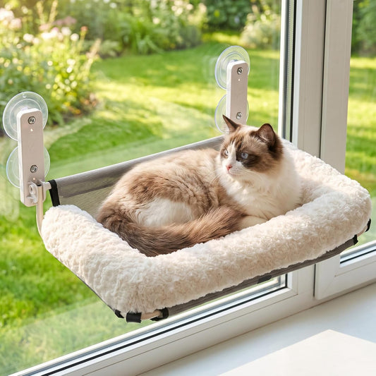 Veehoo Foldable Cat Window Perch, Cat Window Hammock Bed with Plush Bolster
