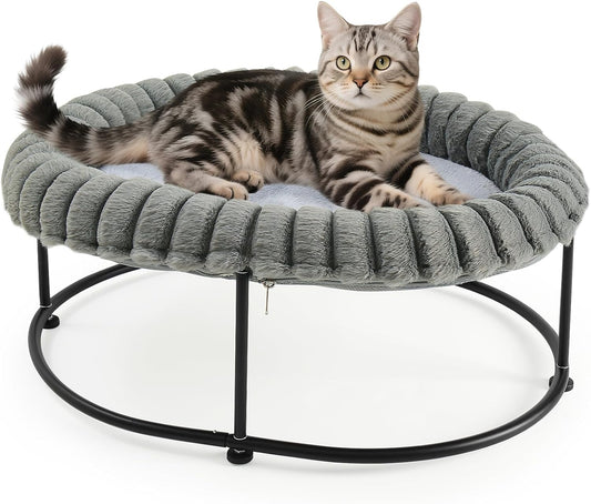 Sunhoo Elevated Cat Bed for Indoor Cats Raised Kitten Hammock Large High Puppy Cot off Floor Self-Supporting Small Pet Chair with Metal Frame Washable Cushion Easy Assembly 23 * 17 * 8.3 in (Grey)