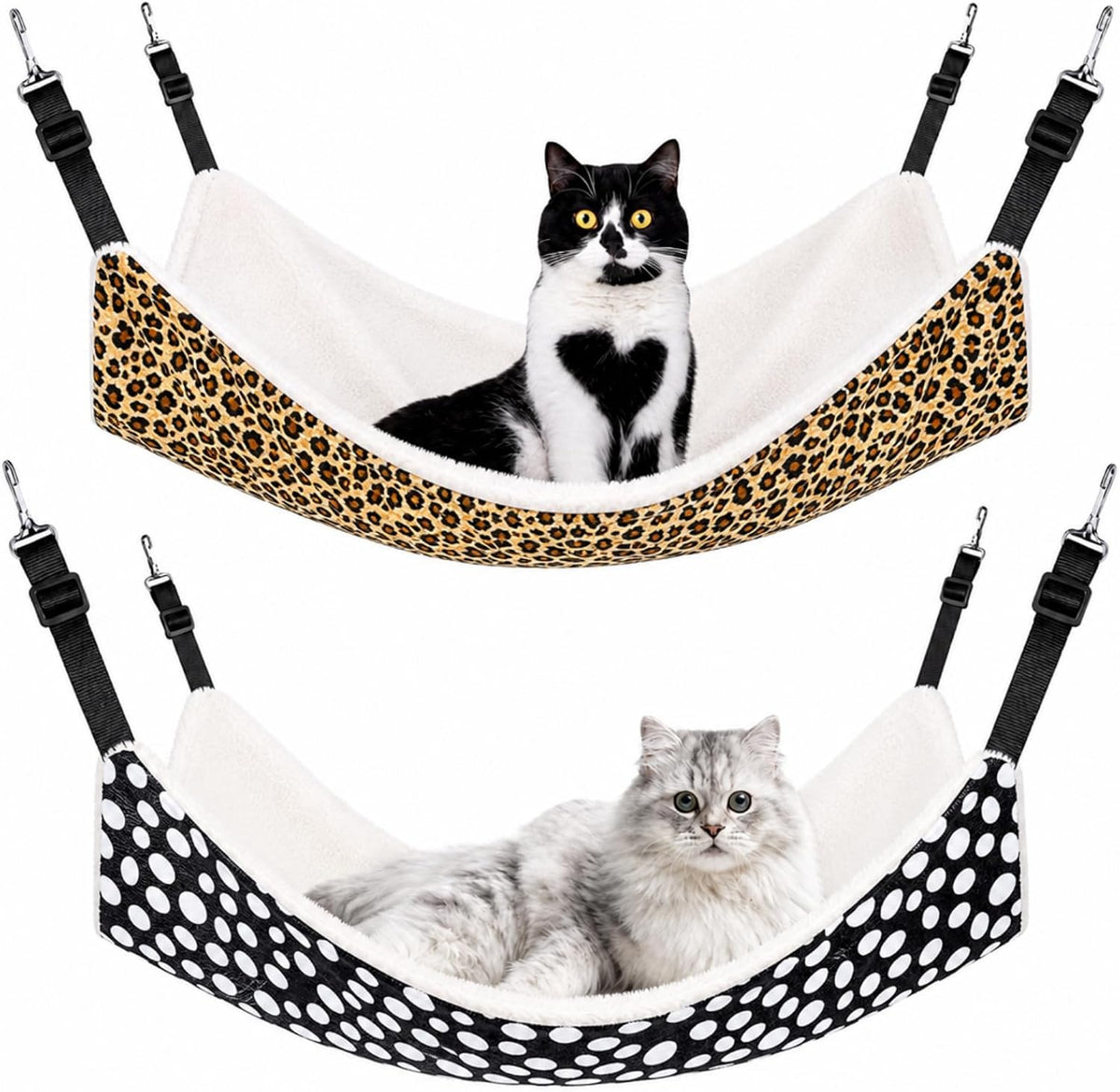Pet Hammock for Cage Reversible Cat Hanging Hammock Soft Hanging Bed for Ferret Kitten Puppy Cats Small Dogs Rabbits Small Animals Double-Sided Pet Cage Hammock with Adjustable Straps & Plastics Hooks
