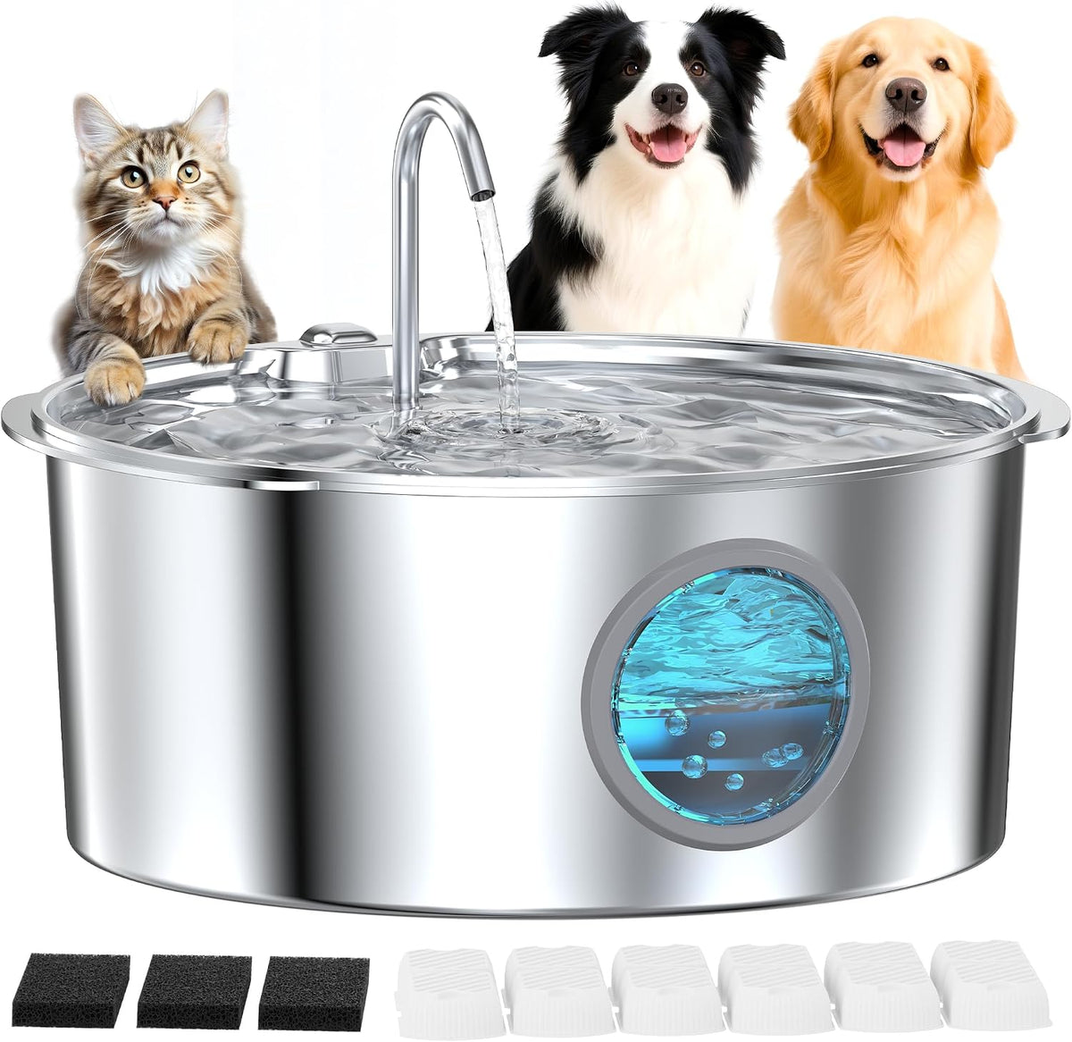 Dog Water Fountain for Large Dogs: Stainless Steel Dog Fountain Water Bowl