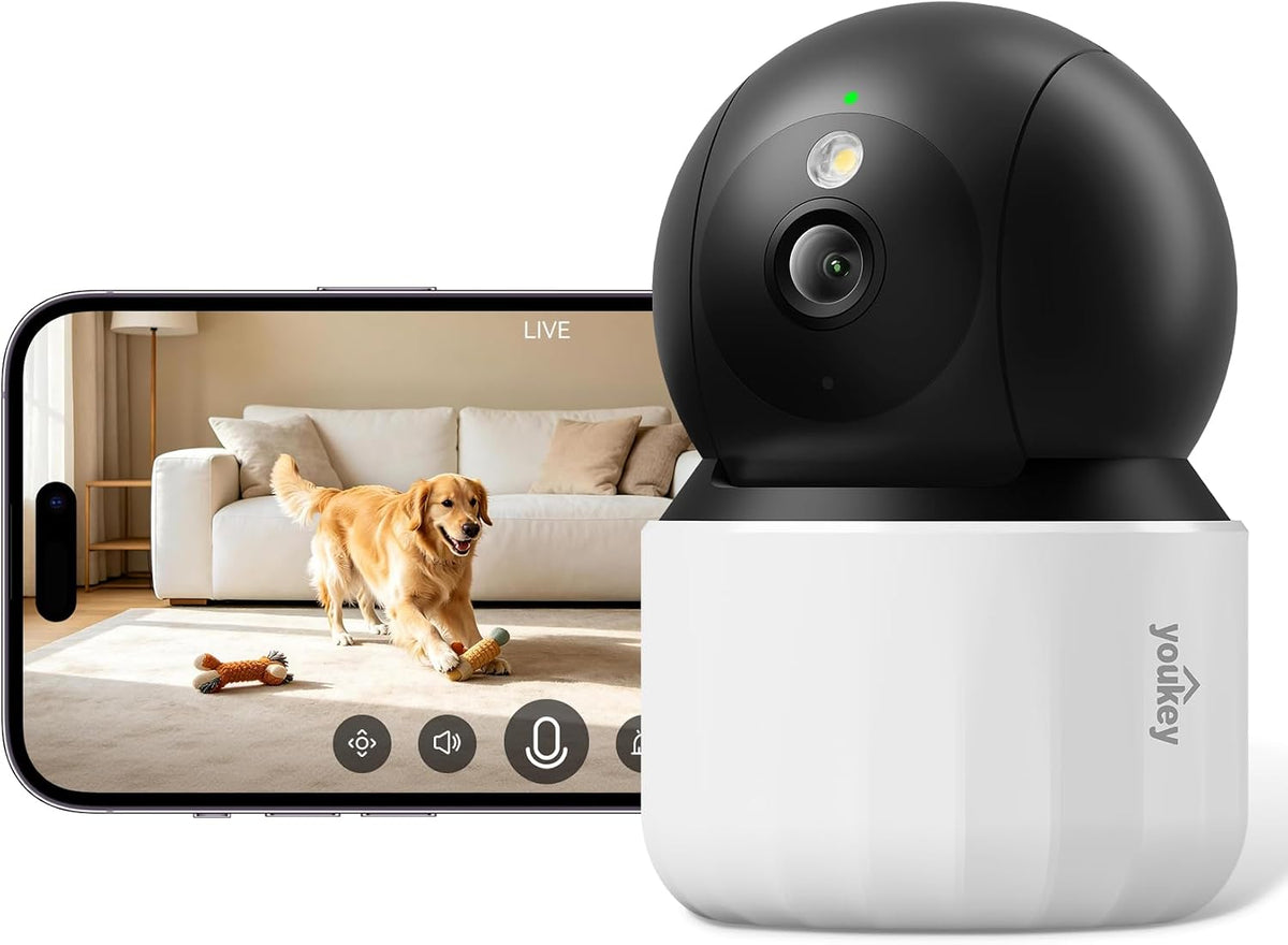 Youkey 2K Indoor Secuirty Camera, 360° View Baby Monitor, Pet/Dog Camera