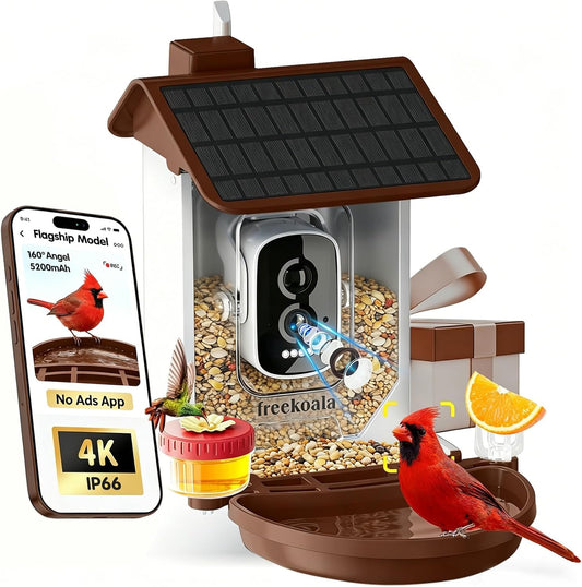 Bird Feeder with Camera 4K UHD Video 160° Angle AI Bird ID Solar Powered