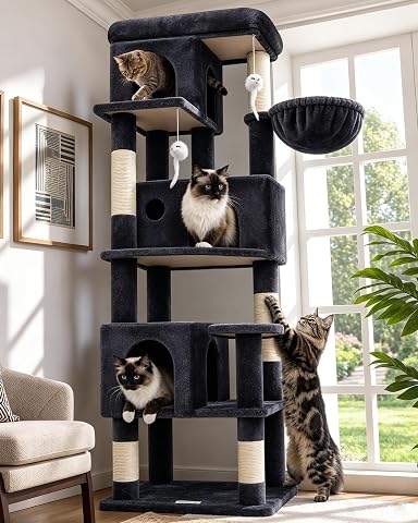 54 Inches Cat Tower Condo Furniture, Cat Tree Tower for Indoor Cats, Cozy Hammock and Sisal Scratching Posts, Multi-Level Durable Cat Scratch Post for Kittens Pet House Play, Detachable, Beige
