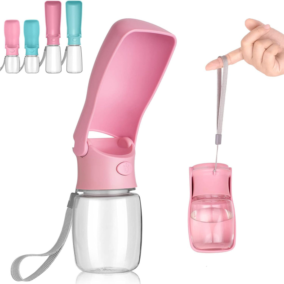 Portable Dog Water Bottle, Foldable Dog Water Bottle Leak Proof Dispenser for Puppy Small Medium Large Dogs, Pet Drink Cup for Walking Hiking Traveling(Pink,12Oz)