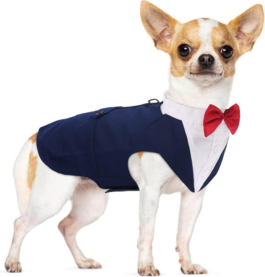 PUMYPOREITY Small Dog Bowtie Tuxedo Suit, Cat Tuxedo & Bandana Set for Chihuahua, Boston Terrier, Bichon, Corgi, Pomeranian, 2 Pieces/Pack, S, Black