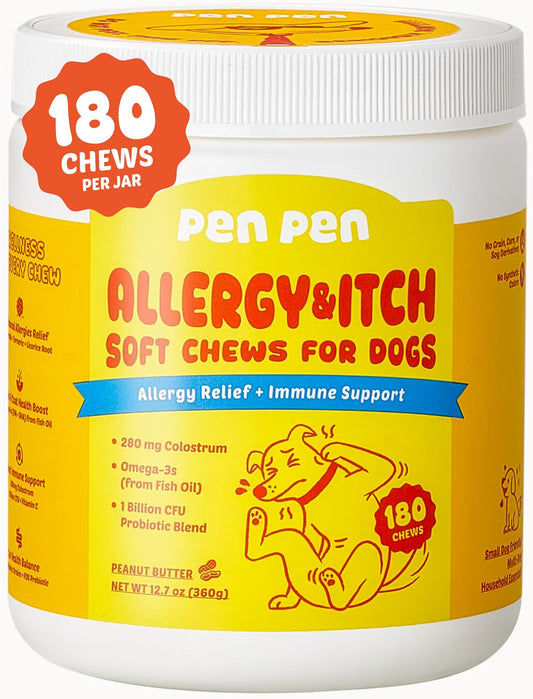 Native Pet Dog Allergy Chews for All Breeds & Sizes - Itchy Skin and Seasonal Itch Support - Colostrum, Probiotics, Spirulina - 30 Chews