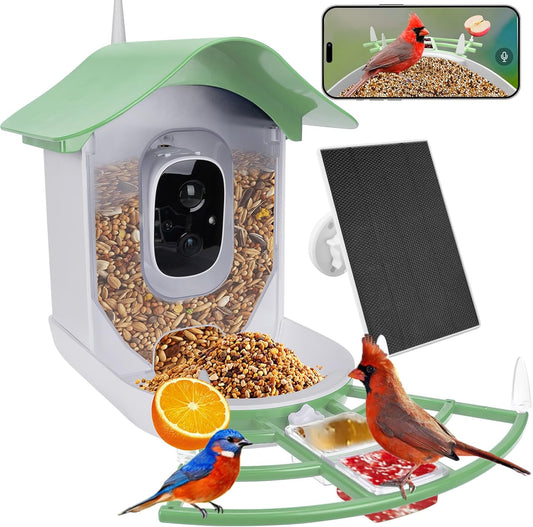 Bird Feeder with Camera Solar,2K HD Live Video Outdoors,Smart AI Identify