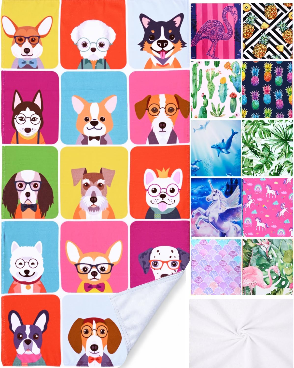 LIVILAN 24" X 48" Small Dog Beach Towel, Playful Pups Design, Soft Quick-Dry Microfiber, Sand-Free for Pool, Bath, Swim, Ideal for Women, Girls, Kids, Perfect Home Decor & Gift