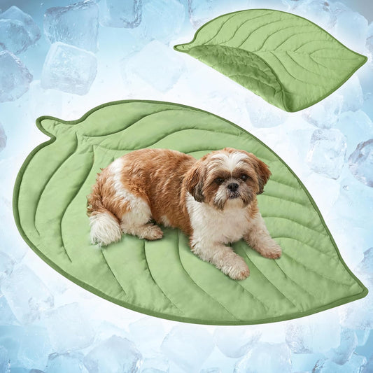 Drydiet Leaf Shaped Cooling Mat for Pets, 27 X 18.5 Inch Reversible Nylon Cooling Bed for Cats and Puppies, Summer Sleeping Blanket Pad for Cage Accessories and Safety Fences, Sage Green