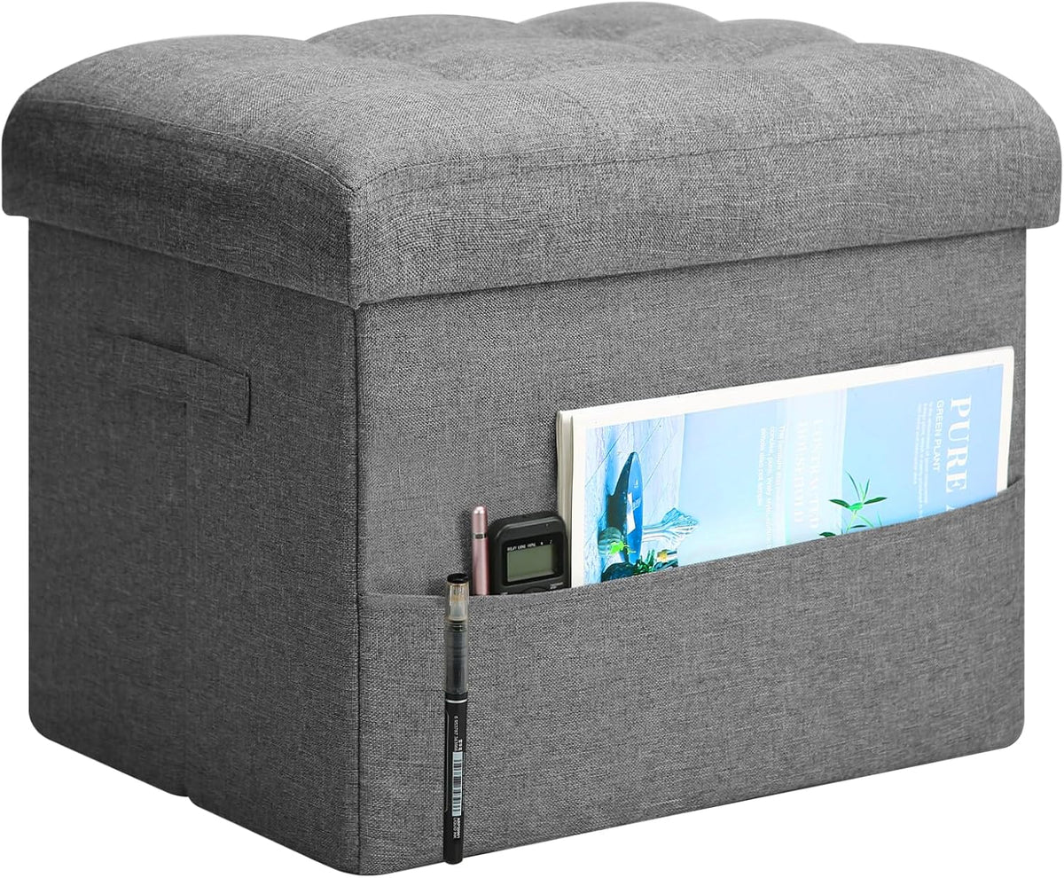 Storage Ottoman, 17" Folding Linen Foot Stools Ottoman for Dorm, Dark Gray